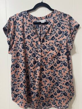 Liz Claiborne Peach Pink Floral Cap-Sleeve Blouse